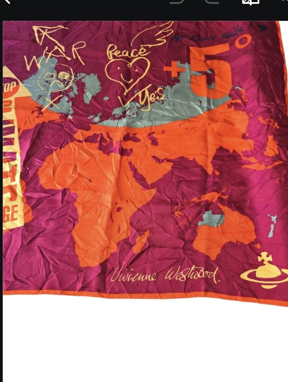Vivienne Westwood Vintage Climate Revolution World Map Silk Scarf In EUC